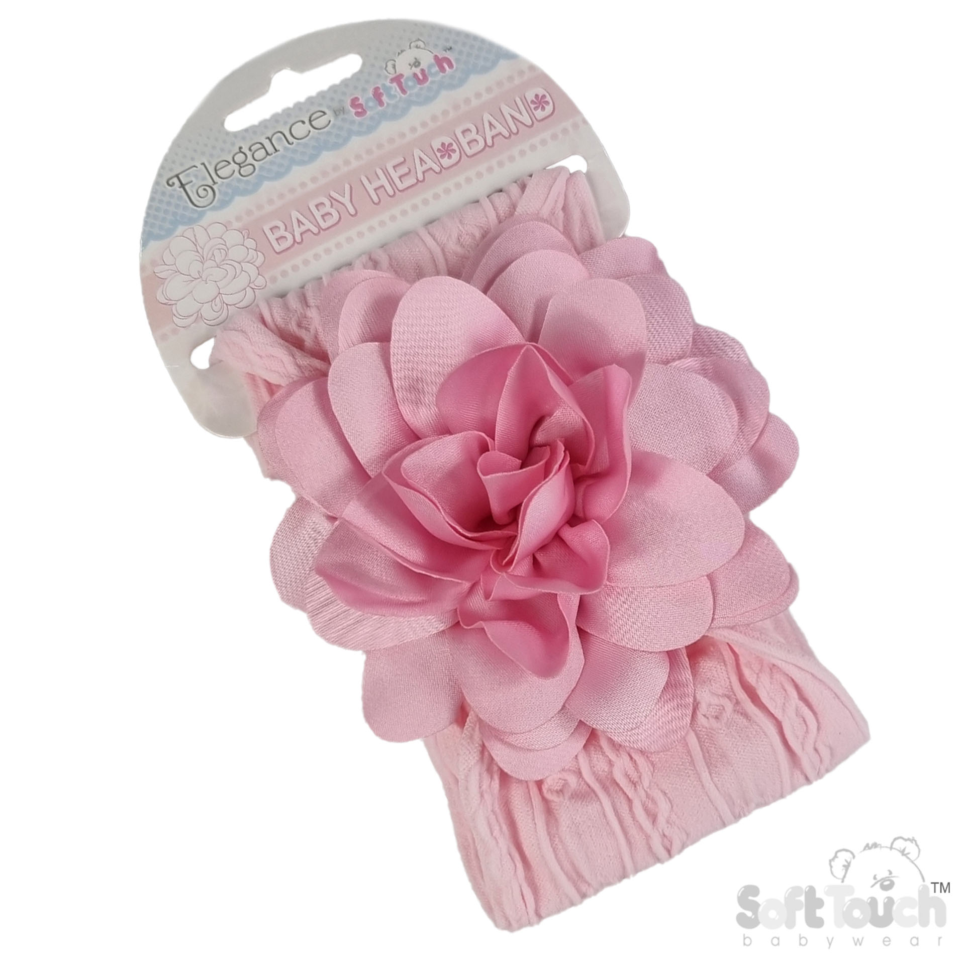 Pink Cable Headband w/Large Flower : HB122-P