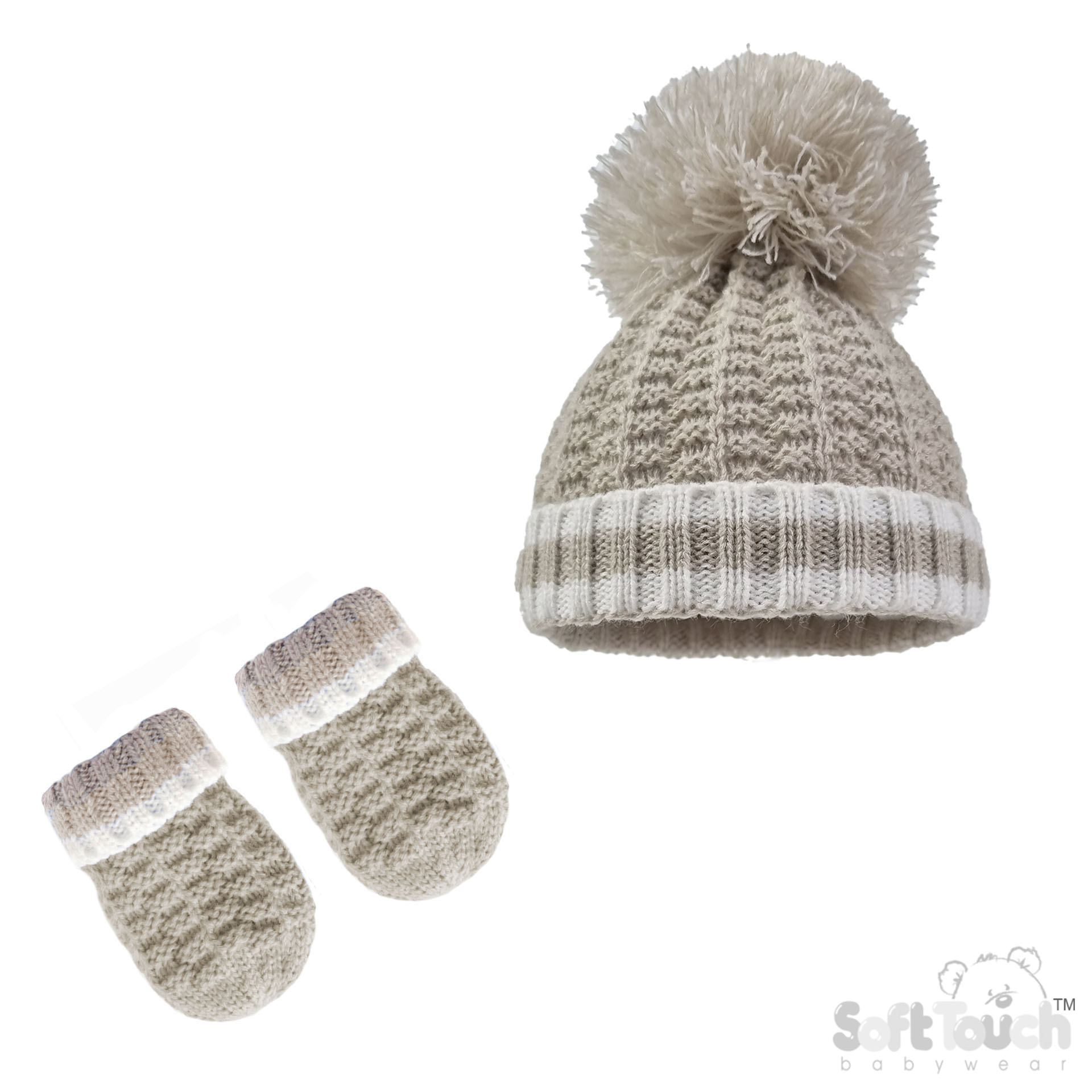 Biscuit Ribbed Hat & Mitten Set : No. H648-BI-SM