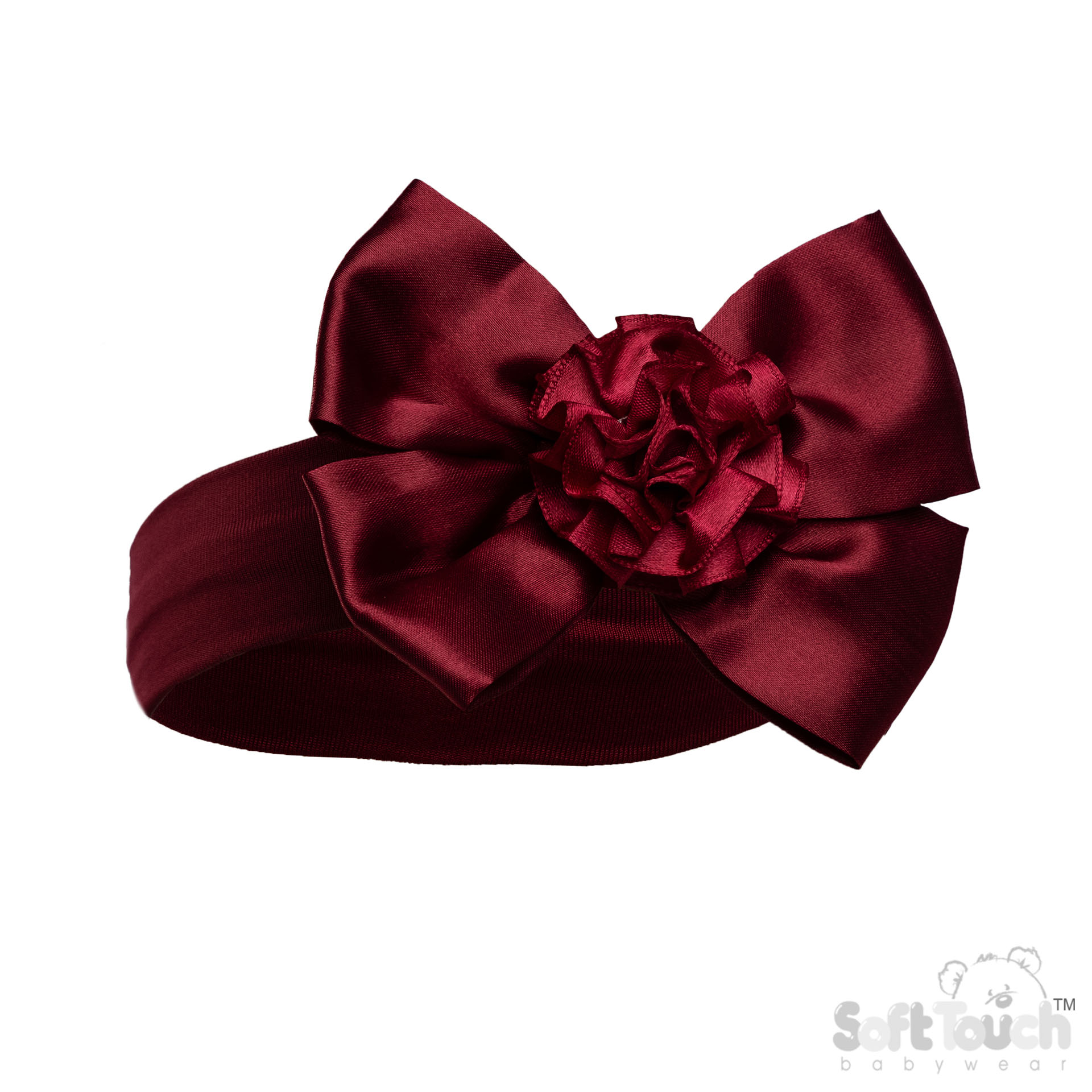 Burgundy Headband w/Bow & Flower : HB120-BU