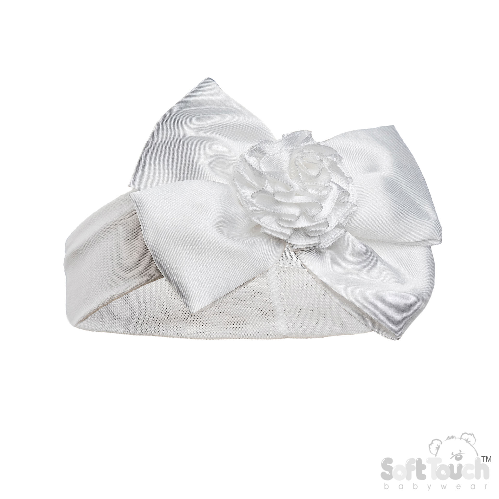 White Headband w/Bow & Flower : HB120-W