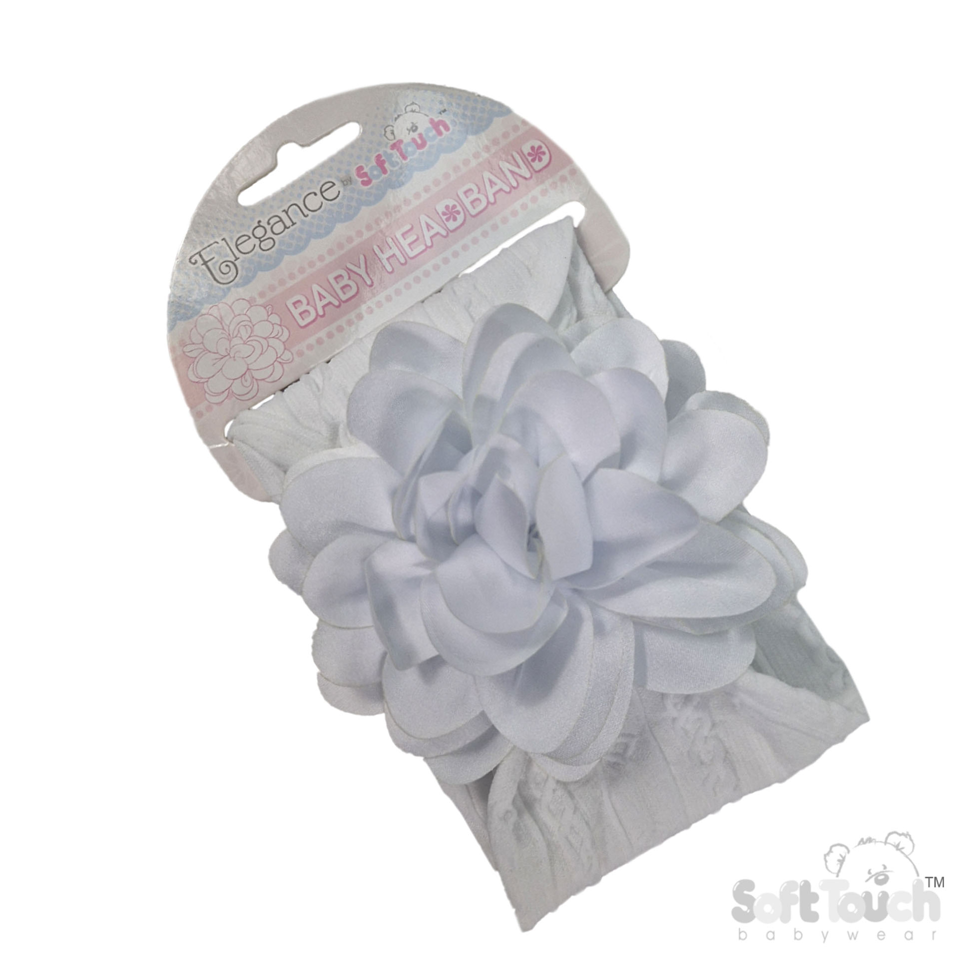 White Cable Headband w/Large Flower : HB122-W