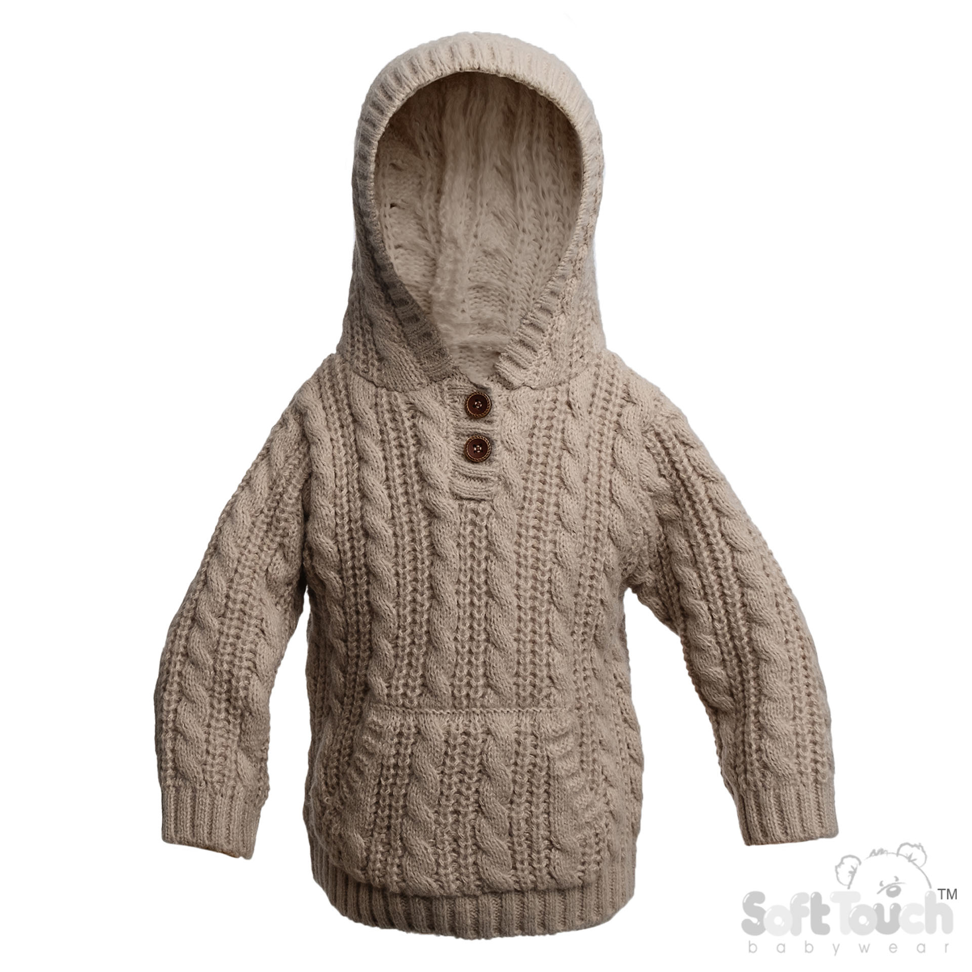Biscuit Cable Knit Hoodie with Pocket : HD16-BI