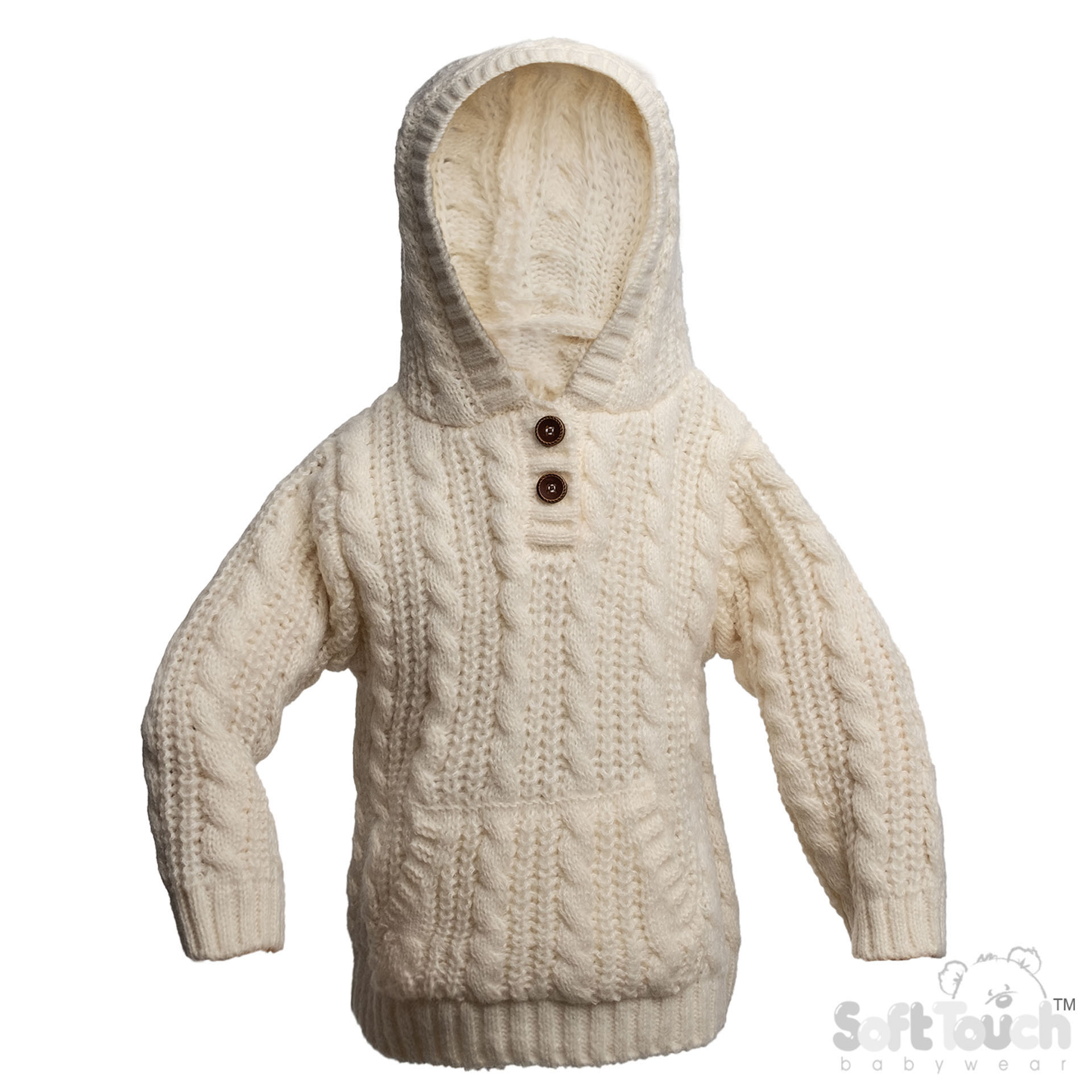 Cream Cable Knit Hoodie with Pocket : HD16-C