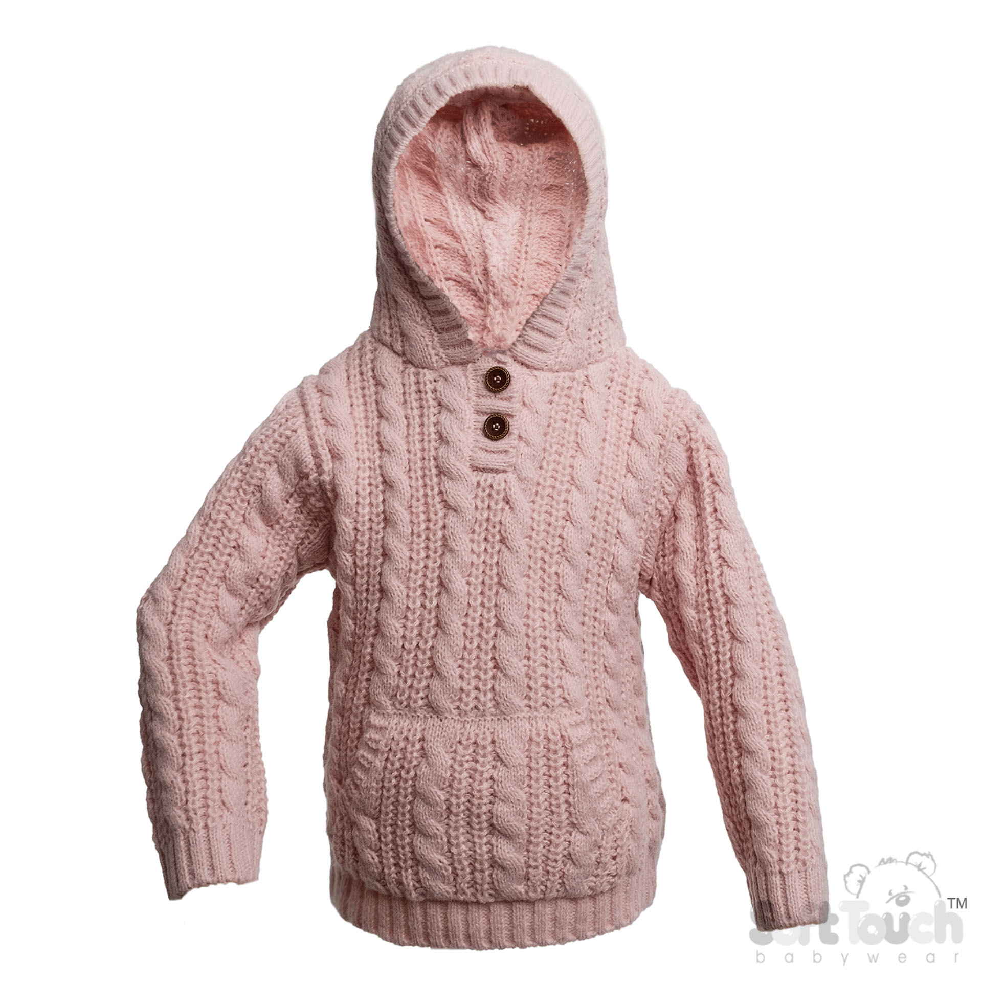 Dusty Pink Cable Knit Hoodie with Pocket : HD16-DP