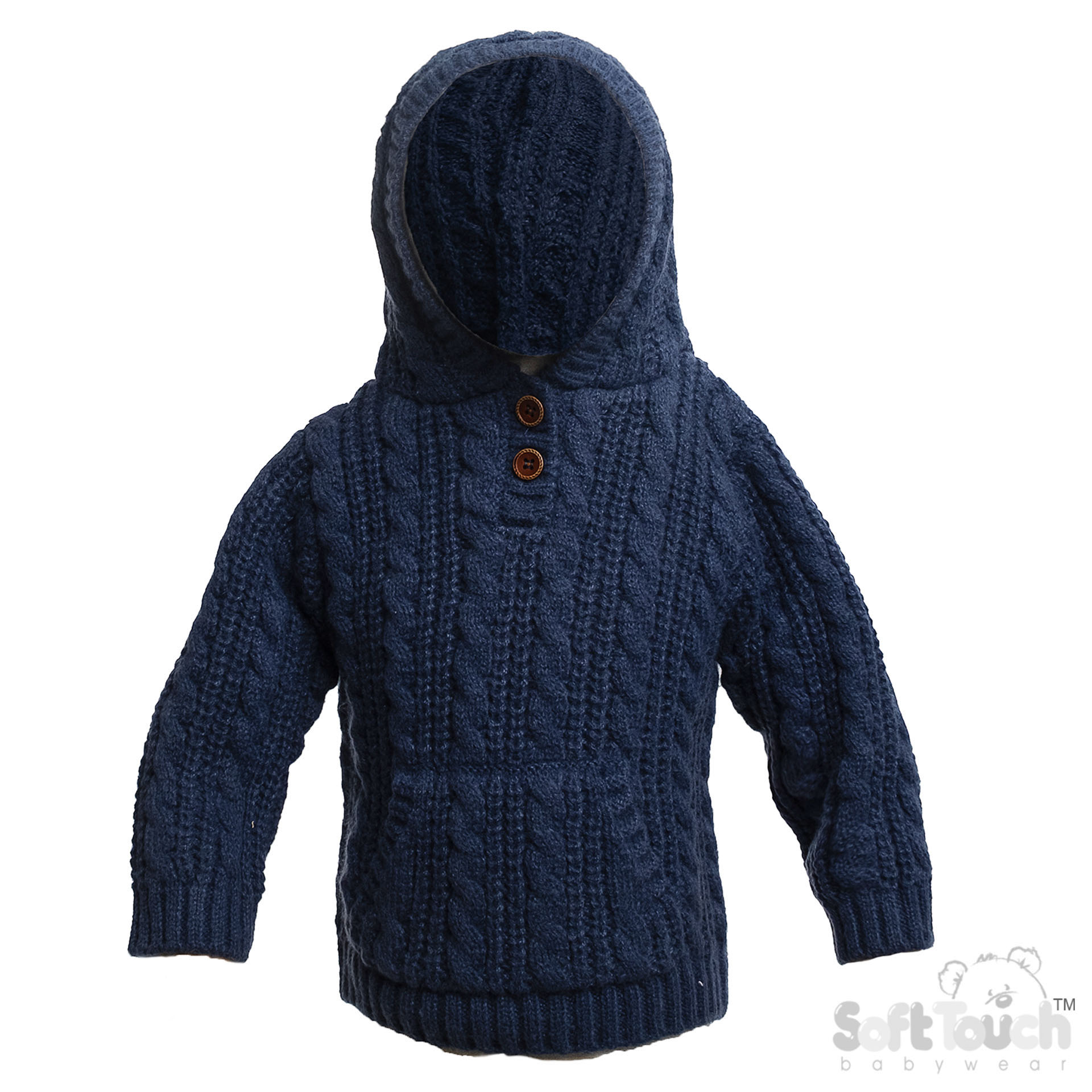 Steel Blue Cable Knit Hoodie with Pocket : HD16-SB