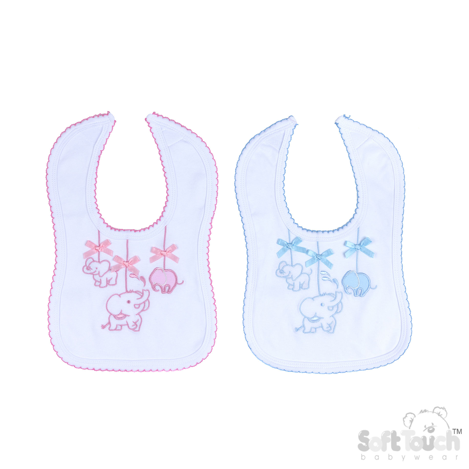 White Velcro Bib w/Pink or Blue Elephant Embroidery : P3615-BP