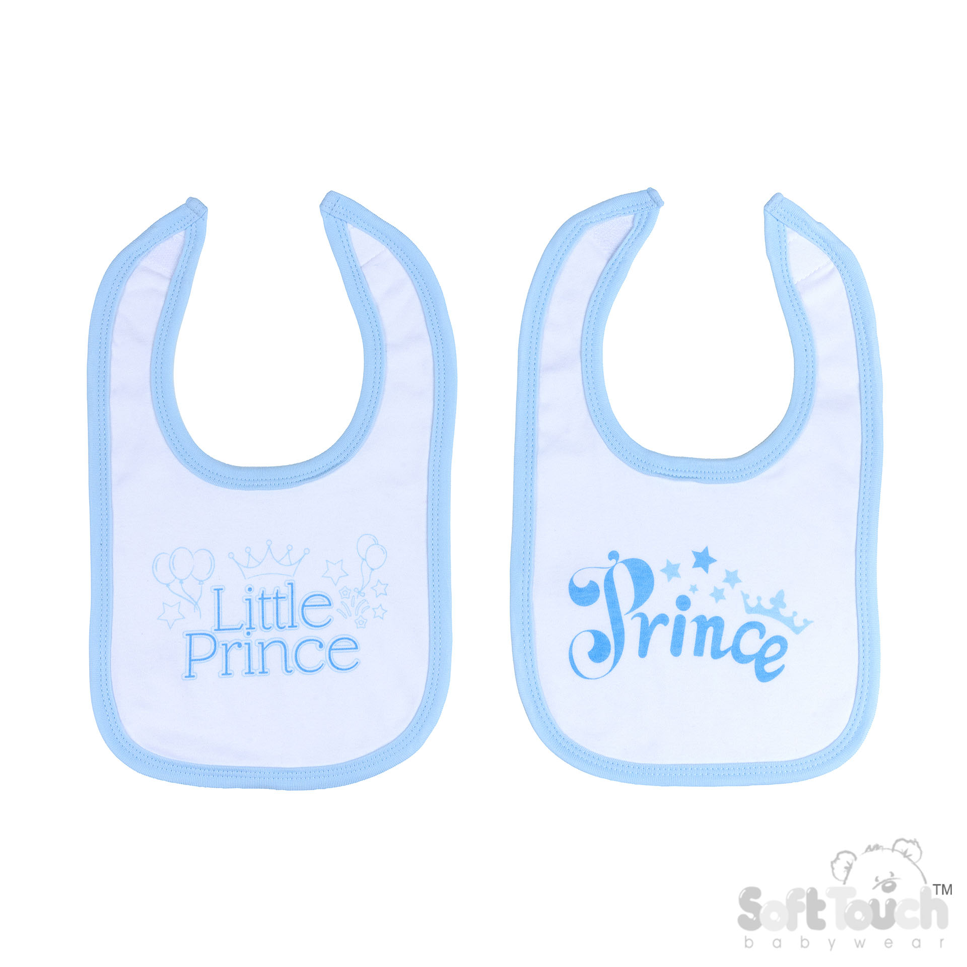 White Velcro Bib W/Blue Prince Print No. P4703-B