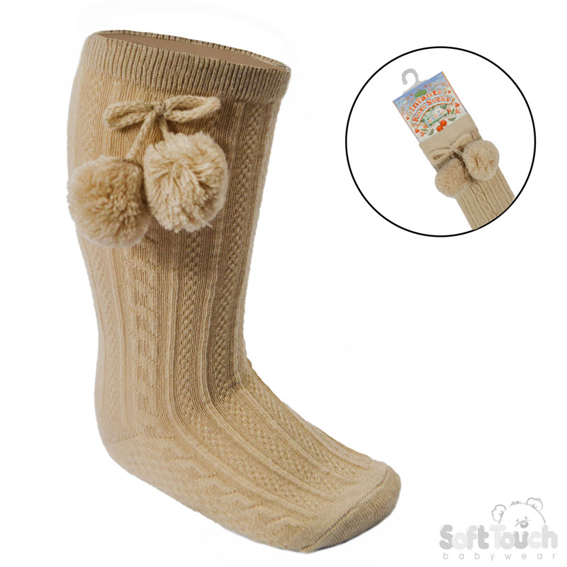 Coffee 'Elegance' Knee Length Socks w/Pom Pom : S355-CO