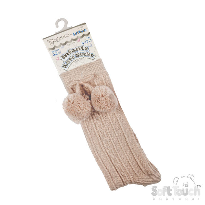 Coffee 'Elegance' Knee Length Socks w/Pom Pom : S355-CO