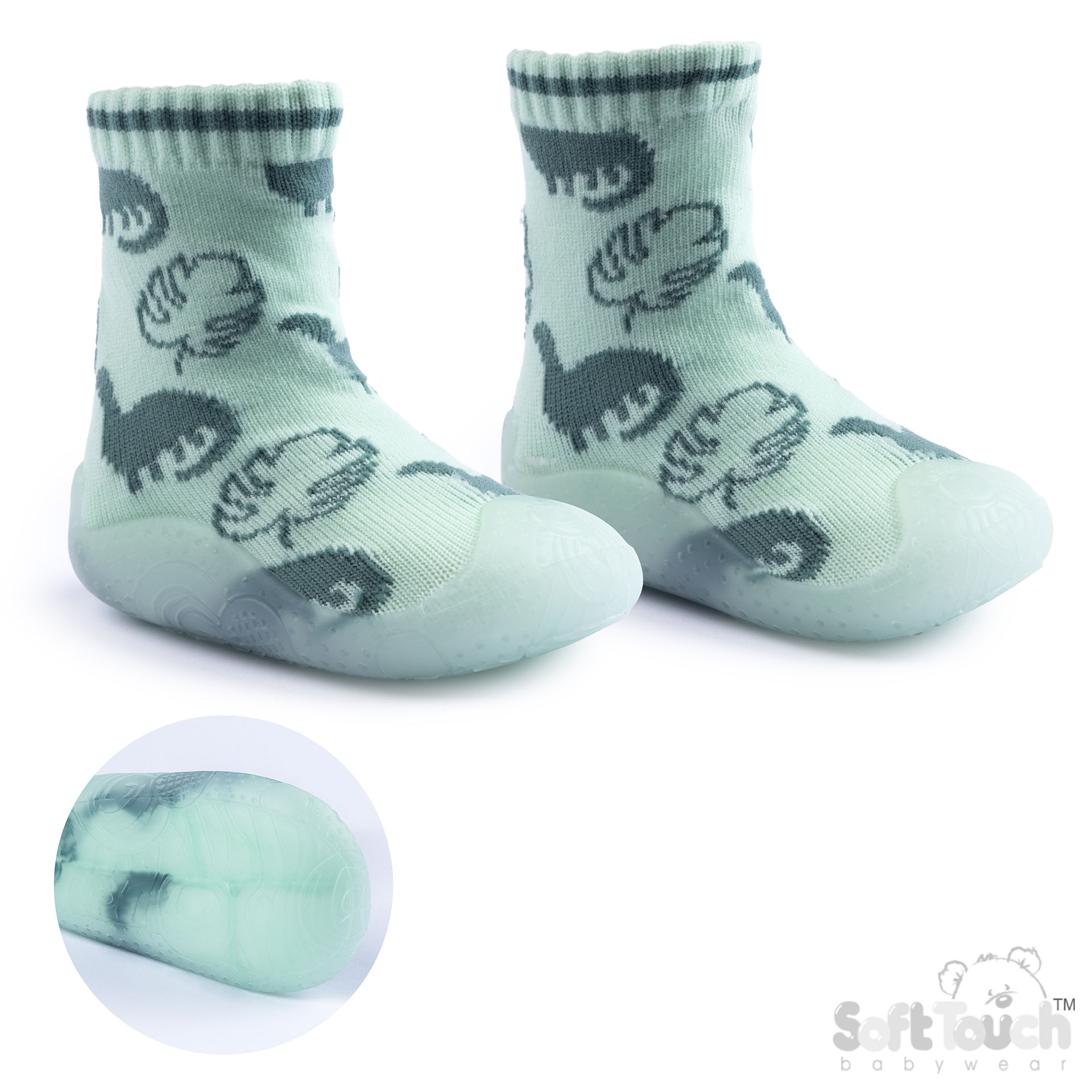 Sage Green Dinosaur Print Sneekers - No. SN176-SG