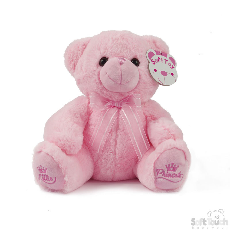 Pink Teddy Bear W/Little Princess Emb 25cm 